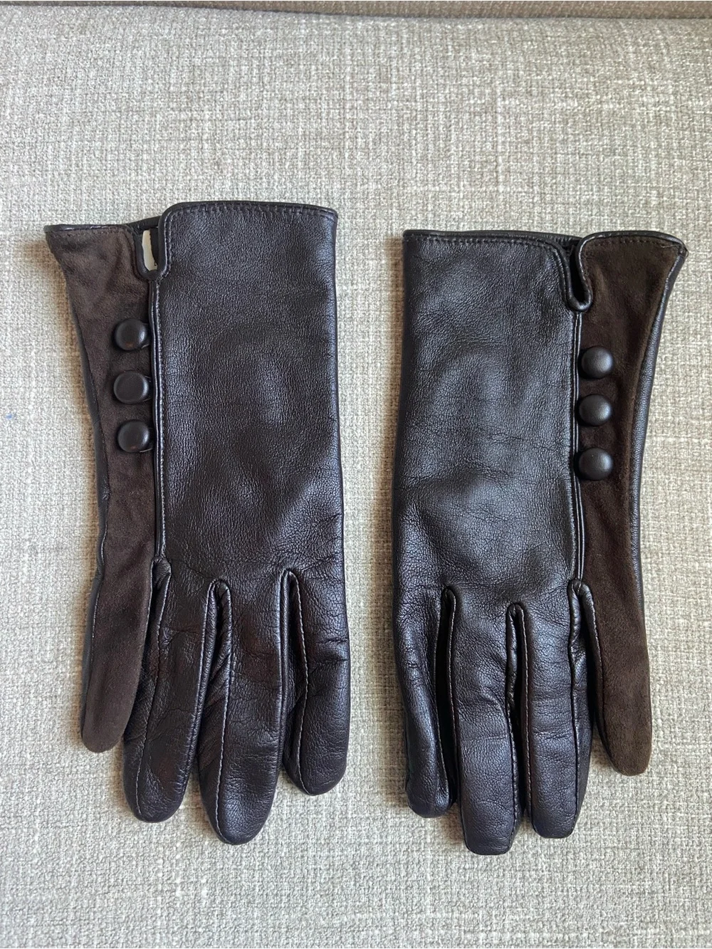 Merona Genuine Leather Gloves Brown Three-Button Knit Lined Driving Gloves
